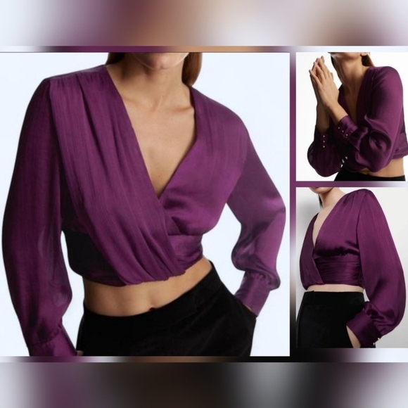 🇪🇦 Zara Purple Knotted Surplice Chiffon Blouse - Picture 14 of 16